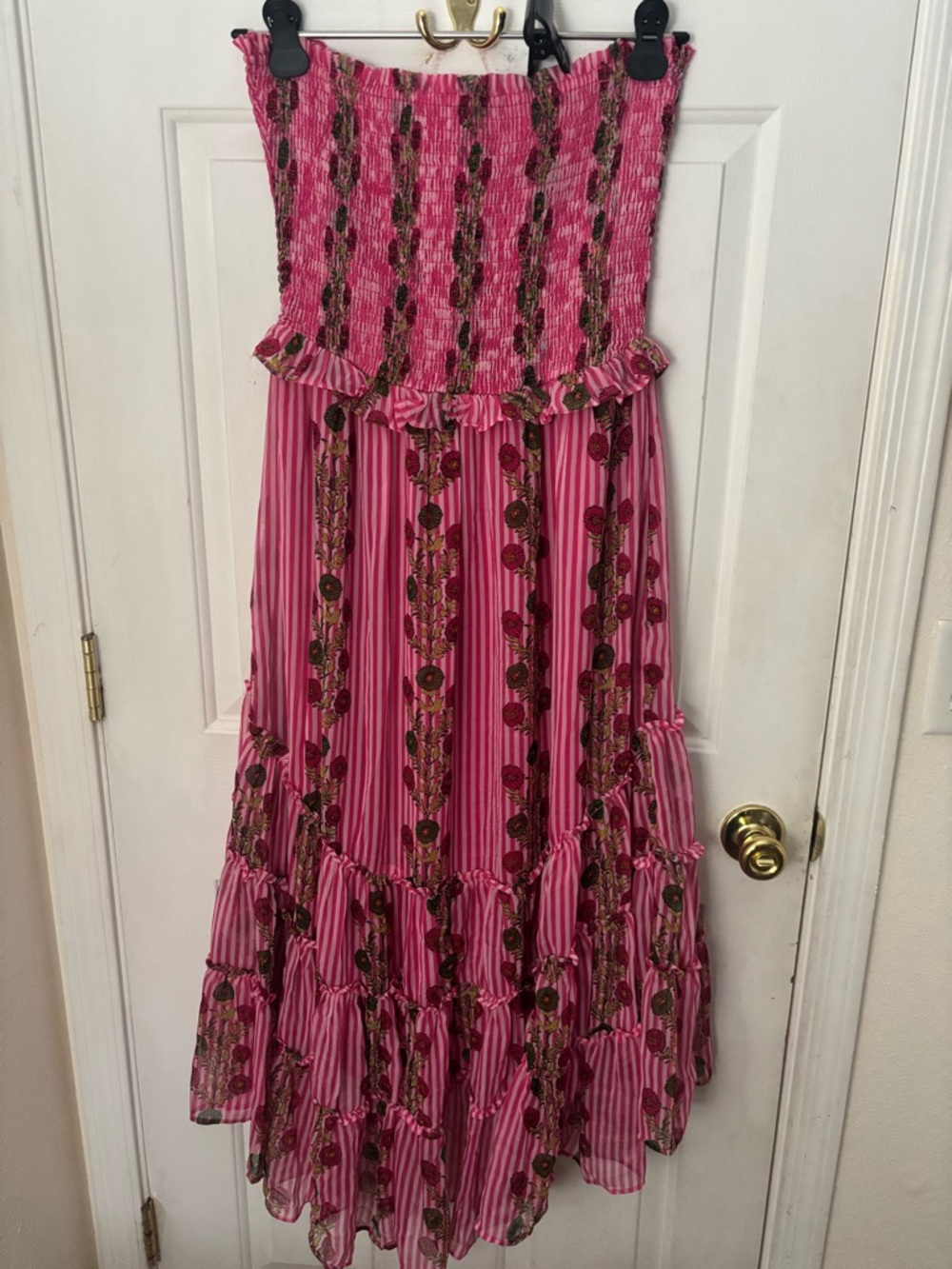 Free People Hot Pink Floral Strapless Maxi